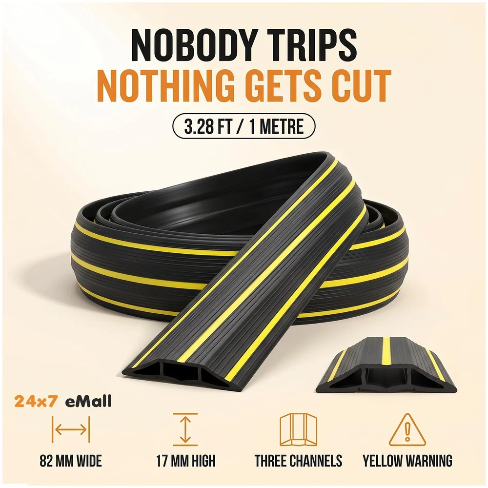 3.28 ft Floor Cable Cover 1 M 82 x 17 mm Cord Wire Protector Set