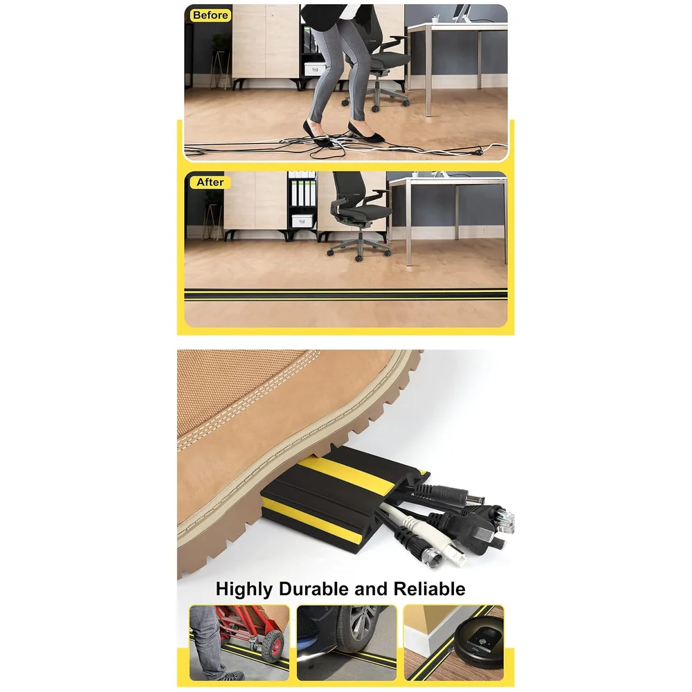 3.28 ft Floor Cable Cover 1 M 82 x 17 mm Cord Wire Protector Set