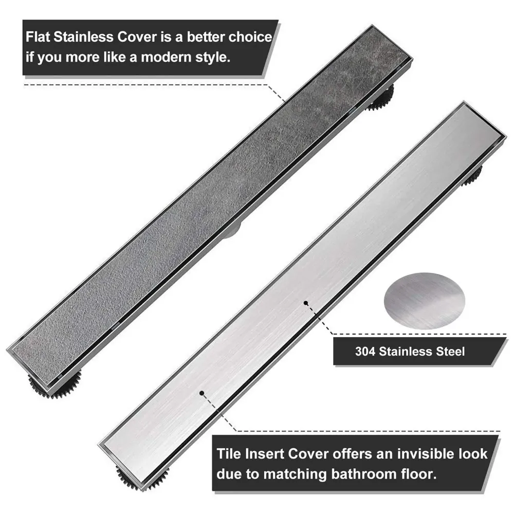 24" x 4" Bathroom Insert Floor Drain Tile Marble Insert Grate Grafting Shower Channel Water Drainer for Bathroom with Anti-Foul Cockroach Trap Center Hole
