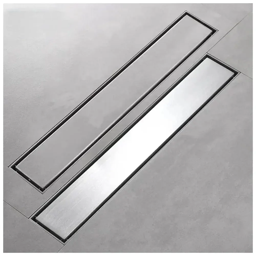 24" x 4" Bathroom Insert Floor Drain Tile Marble Insert Grate Grafting Shower Channel Water Drainer for Bathroom with Anti-Foul Cockroach Trap Center Hole