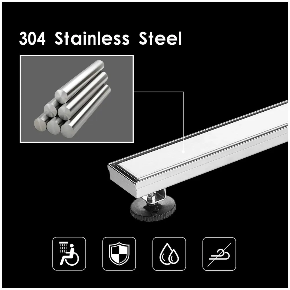 24" x 4" Bathroom Insert Floor Drain Tile Marble Insert Grate Grafting Shower Channel Water Drainer for Bathroom with Anti-Foul Cockroach Trap Center Hole