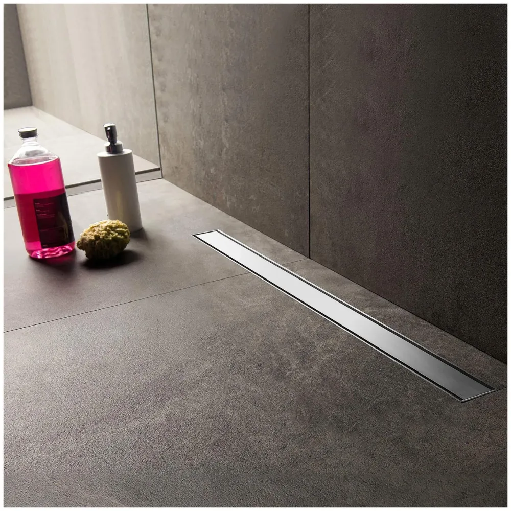 24" x 4" Bathroom Insert Floor Drain Tile Marble Insert Grate Grafting Shower Channel Water Drainer for Bathroom with Anti-Foul Cockroach Trap Center Hole