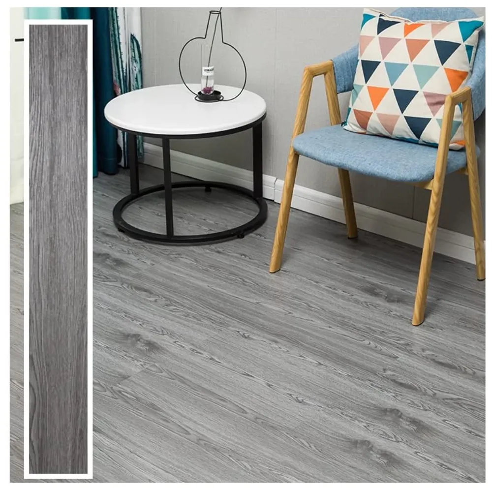 Light Grey PVC Wood Floor Planks Flooring Tiles Self Adhesive Peel & Stick Grey Wooden Design 18 Planks 27 Square feet Light grey Wood Colour
