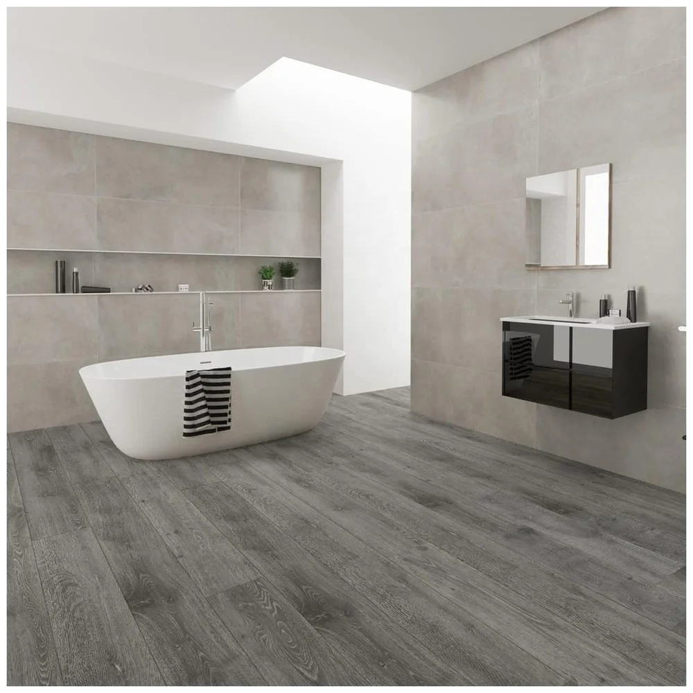 Light Grey PVC Wood Floor Planks Flooring Tiles Self Adhesive Peel & Stick Grey Wooden Design 18 Planks 27 Square feet Light grey Wood Colour