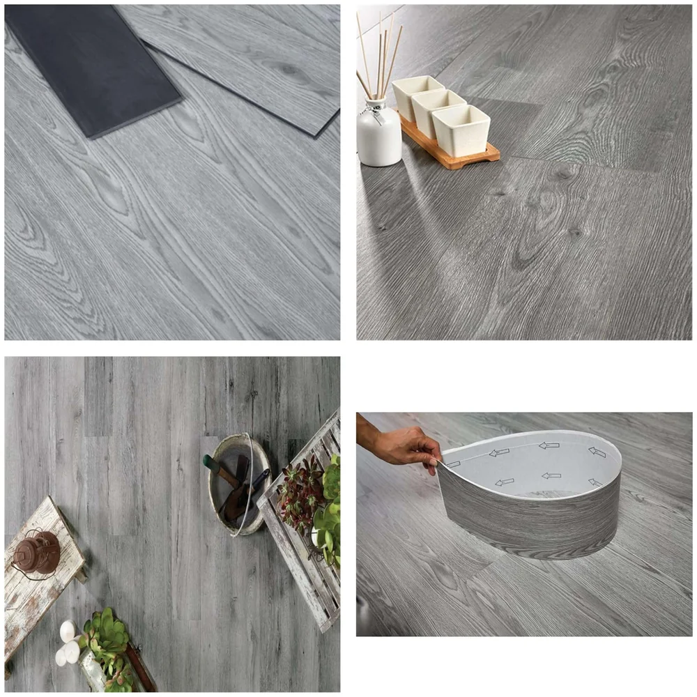 Light Grey PVC Wood Floor Planks Flooring Tiles Self Adhesive Peel & Stick Grey Wooden Design 18 Planks 27 Square feet Light grey Wood Colour