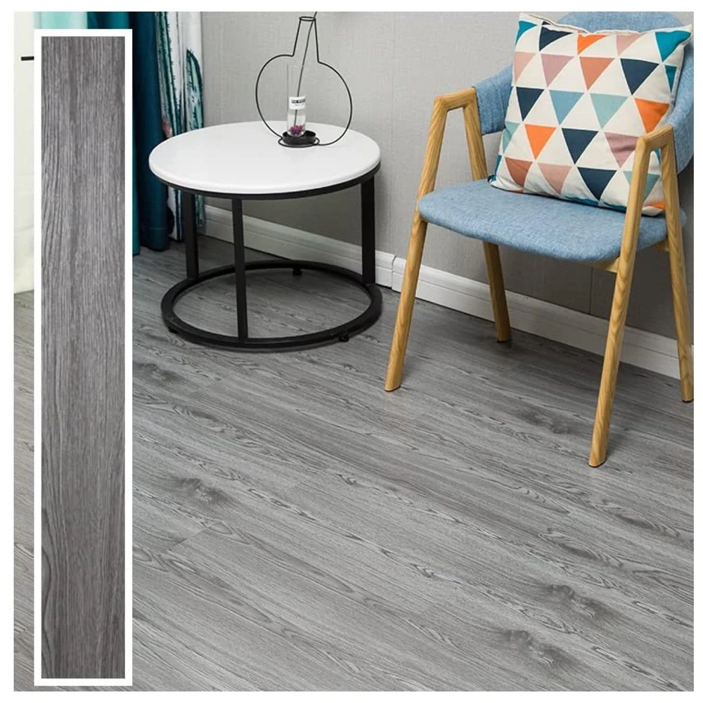 Light Grey PVC Wood Floor Planks Flooring Tiles With Self Adhesive Peel & Stick Wooden Design 18 Planks 27 Square feet Light grey Oak Wood Colour