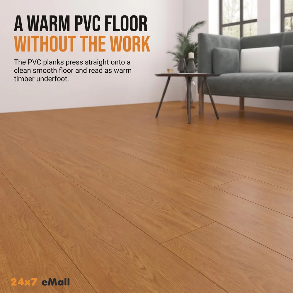 Brown Amber PVC Wood Floor Planks Flooring Tiles Self Adhesive Peel & Stick Grey Wooden Design 18 Planks 27 Square feet PVC Amber Wood Colour