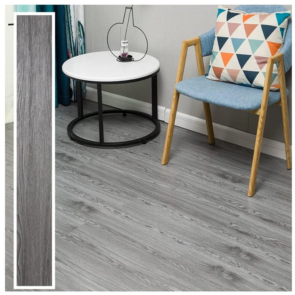 18 Pcs Light Grey Oak PVC Wood Floor Planks Peel Stick 27 Sq Ft