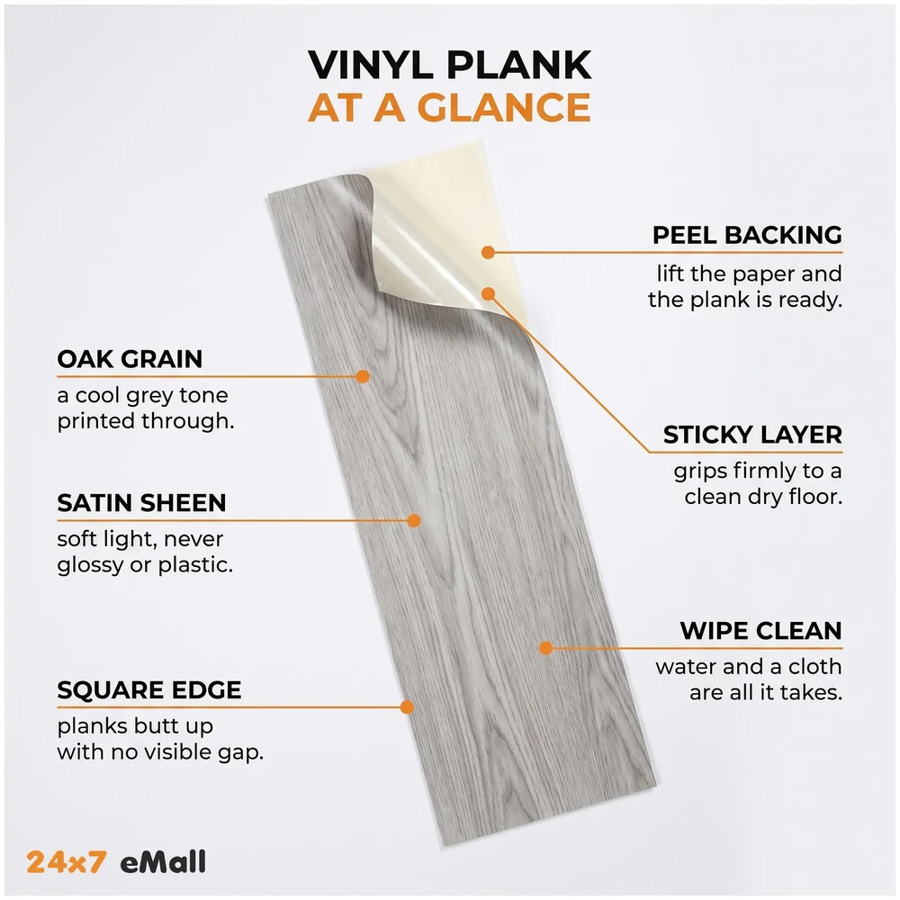 18 Pcs Light Grey Oak PVC Wood Floor Planks Peel Stick 27 Sq Ft