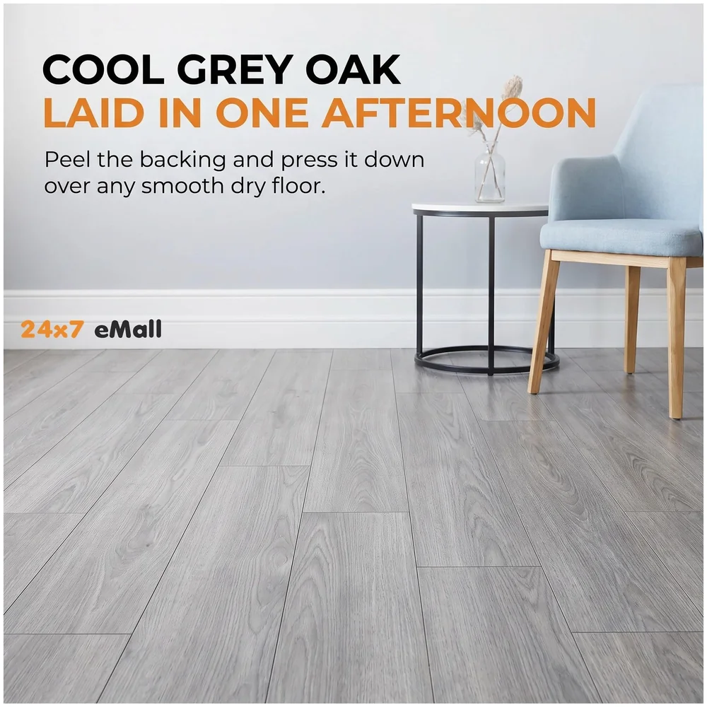 18 Pcs Light Grey Oak PVC Wood Floor Planks Peel Stick 27 Sq Ft