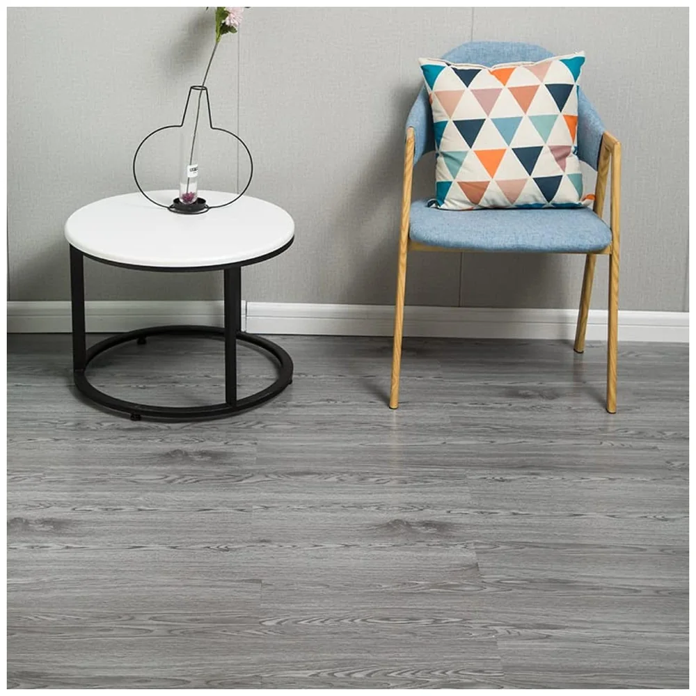 18 Pcs Light Grey Oak PVC Wood Floor Planks Peel Stick 27 Sq Ft