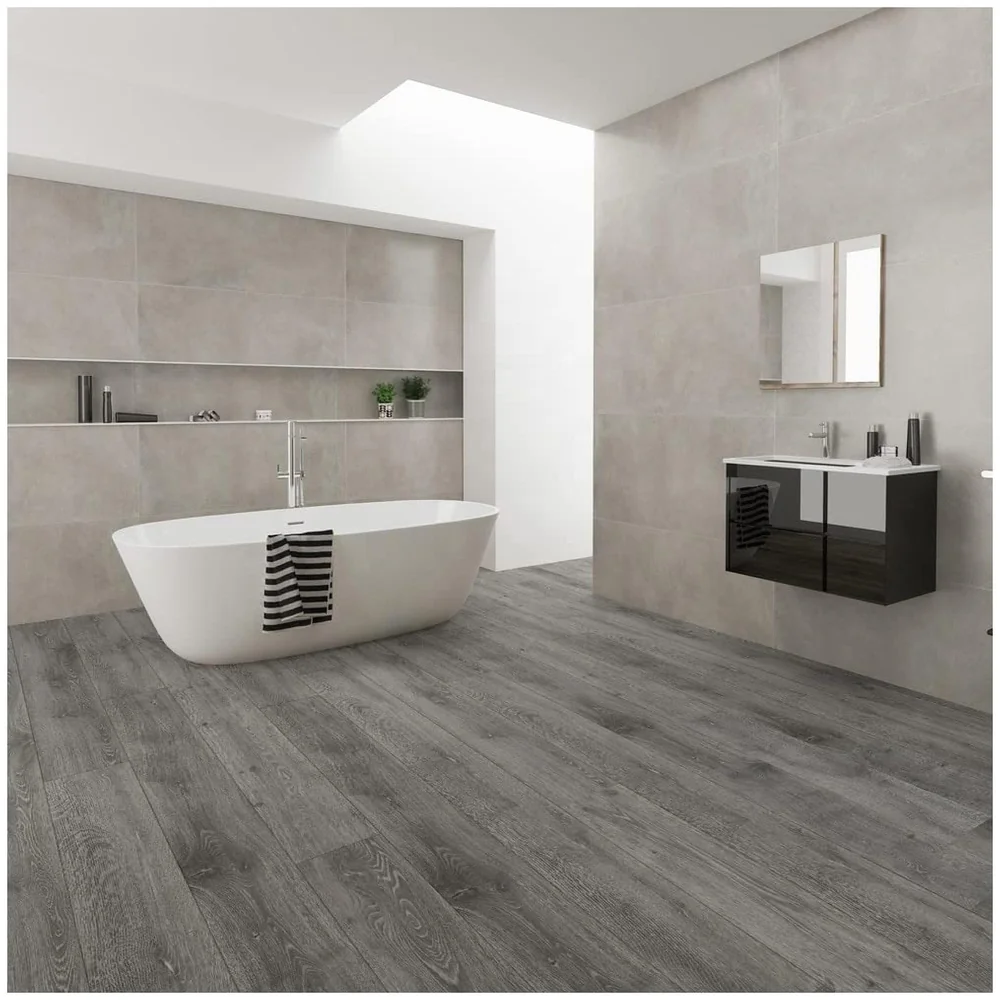 18 Pcs Light Grey Oak PVC Wood Floor Planks Peel Stick 27 Sq Ft