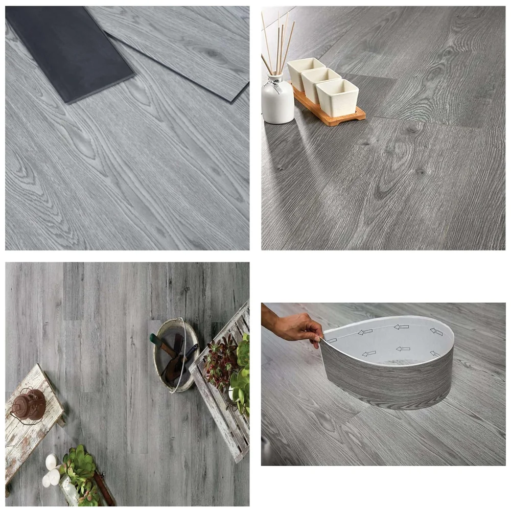 18 Pcs Light Grey Oak PVC Wood Floor Planks Peel Stick 27 Sq Ft