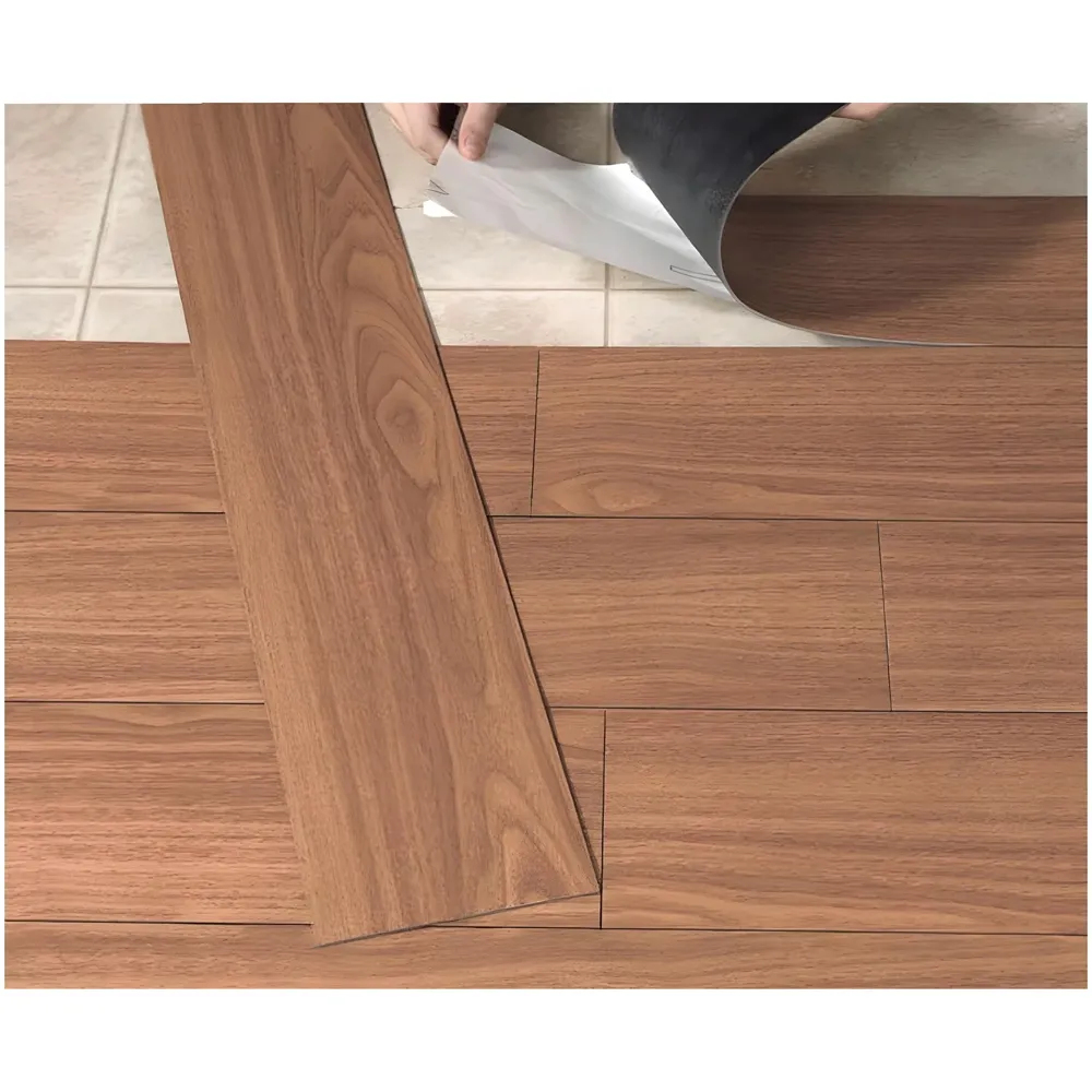 Brown Teak PVC Wood Floor Planks Flooring Tiles Self Adhesive Peel & Stick Wooden Design 18 Planks 27 Square feet PVC Teak Wood Colour