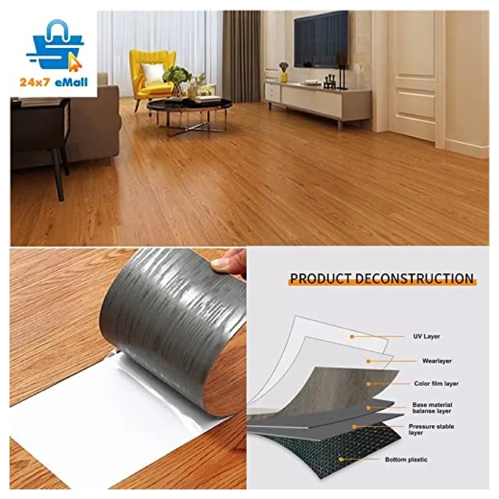 18 Pcs Chestnut PVC Wood Floor Planks Peel and Stick 27 Sq Feet