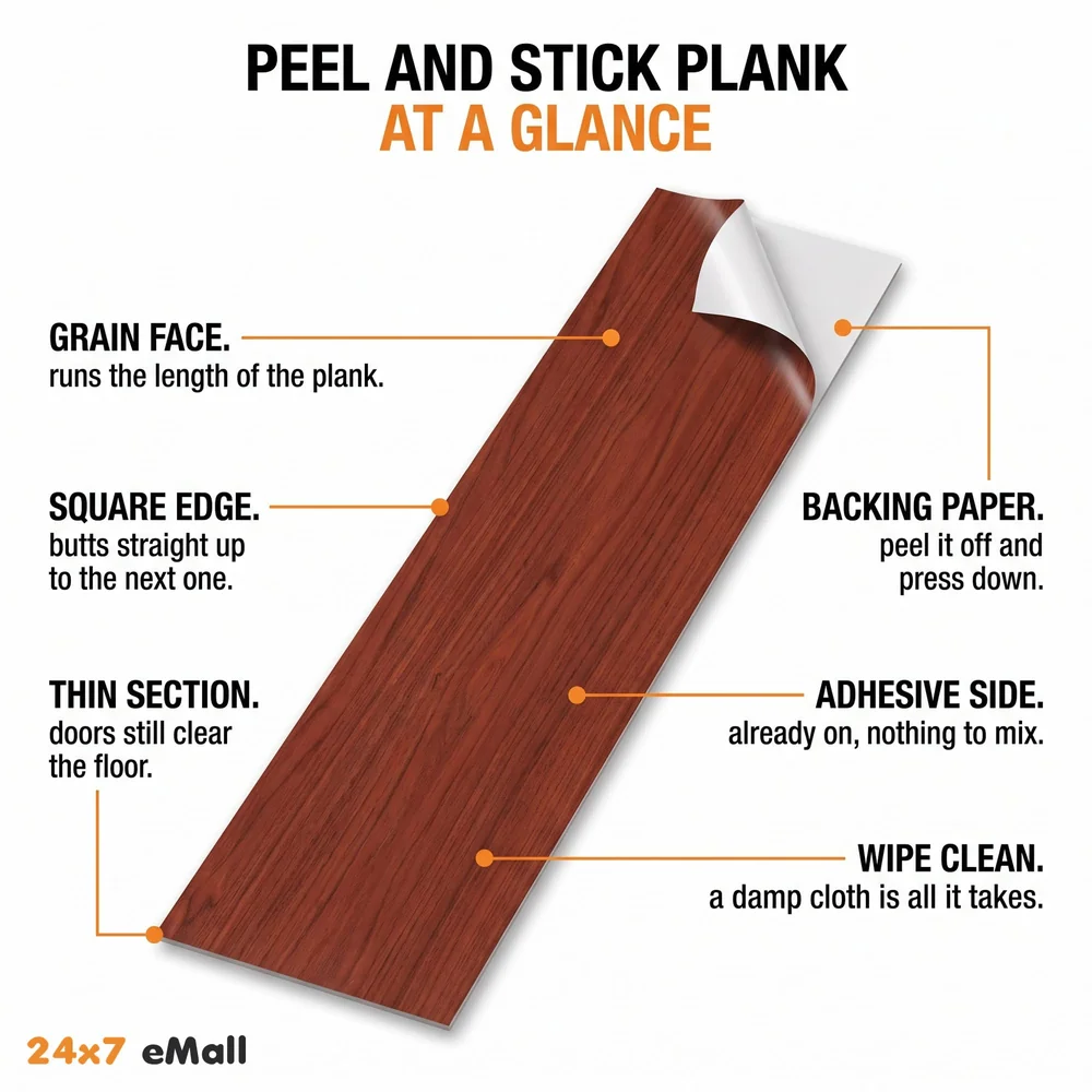 PVC Flooring Planks Tiles Self Adhesive Peel & Stick Wooden Design 18 Planks 27 Square feet. (18, Mahogany)