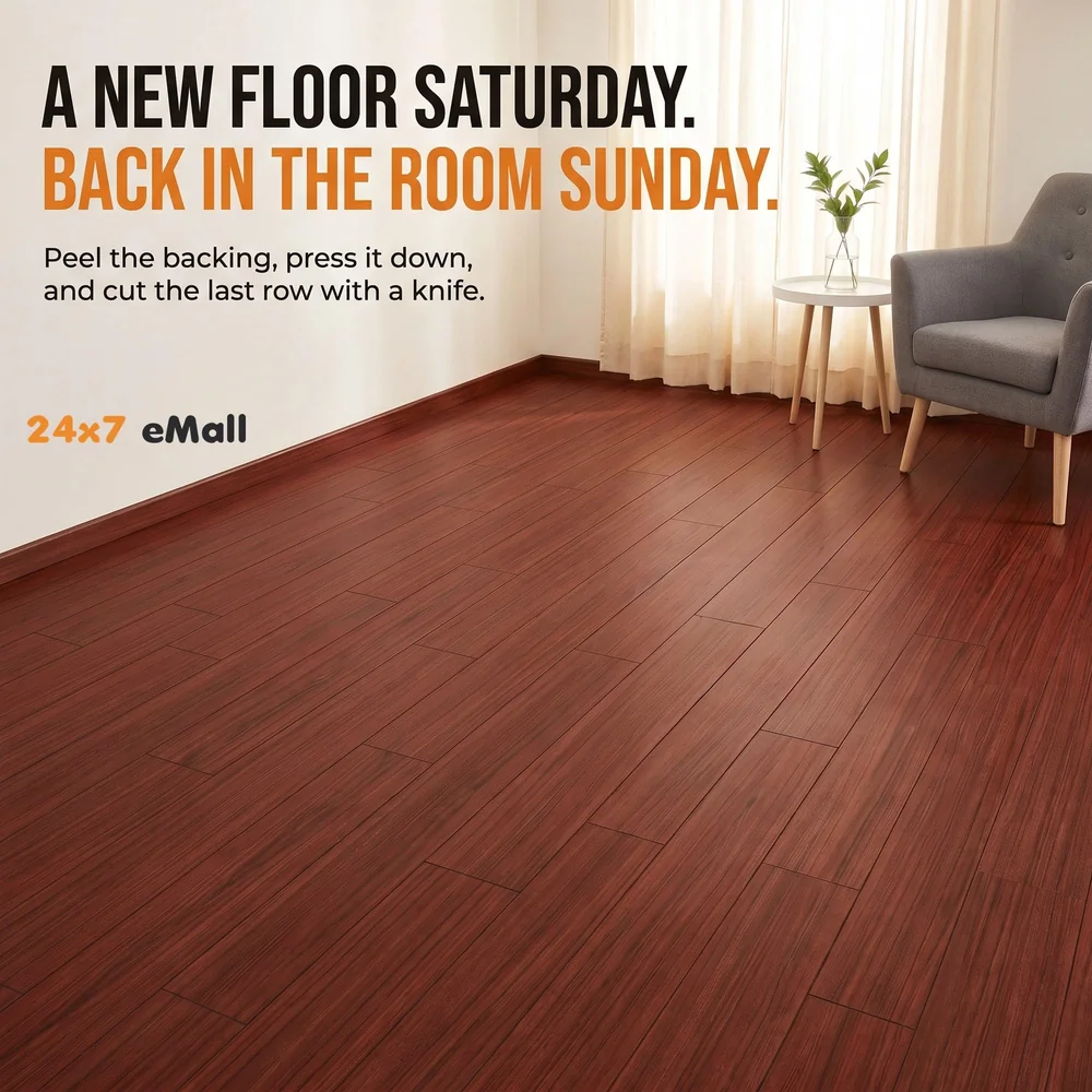 PVC Flooring Planks Tiles Self Adhesive Peel & Stick Wooden Design 18 Planks 27 Square feet. (18, Mahogany)