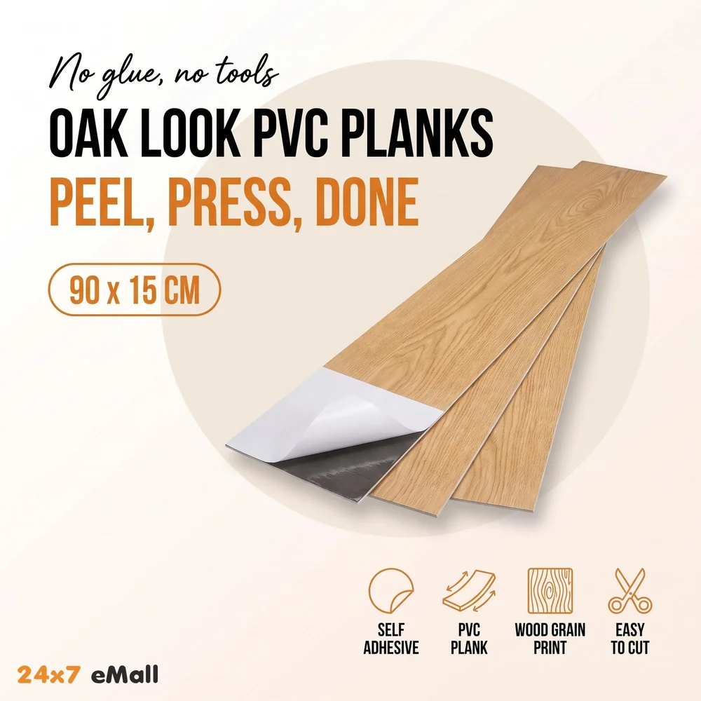 PVC Flooring Planks Tiles Self Adhesive Peel & Stick Wooden Design 18 Planks 27 Square feet. (18, Natural Oak)