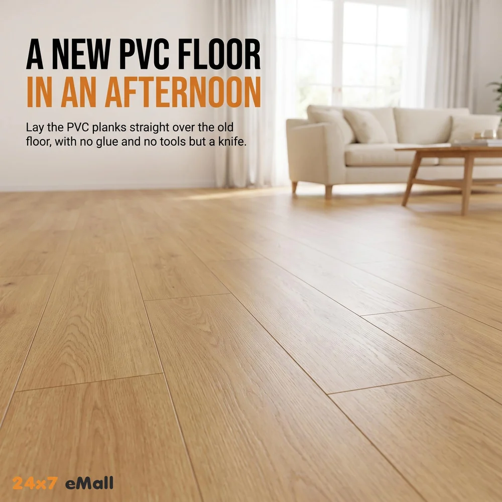 PVC Flooring Planks Tiles Self Adhesive Peel & Stick Wooden Design 18 Planks 27 Square feet. (18, Natural Oak)