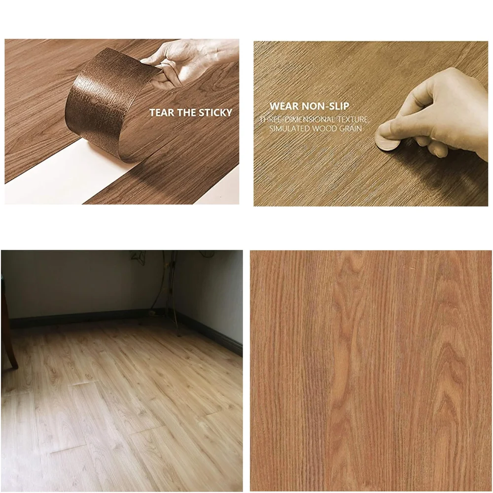 PVC Flooring Planks Tiles Self Adhesive Peel & Stick Wooden Design 18 Planks 27 Square feet. (18, Natural Oak)