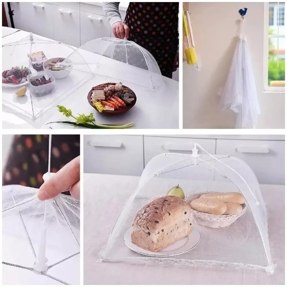 Pop-Up Mesh Food Covers 6 Pcs Tent Umbrella 17 inch Reusable and Collapsible Screen Net Protectors for Outdoors Parties Picnics -White (6)