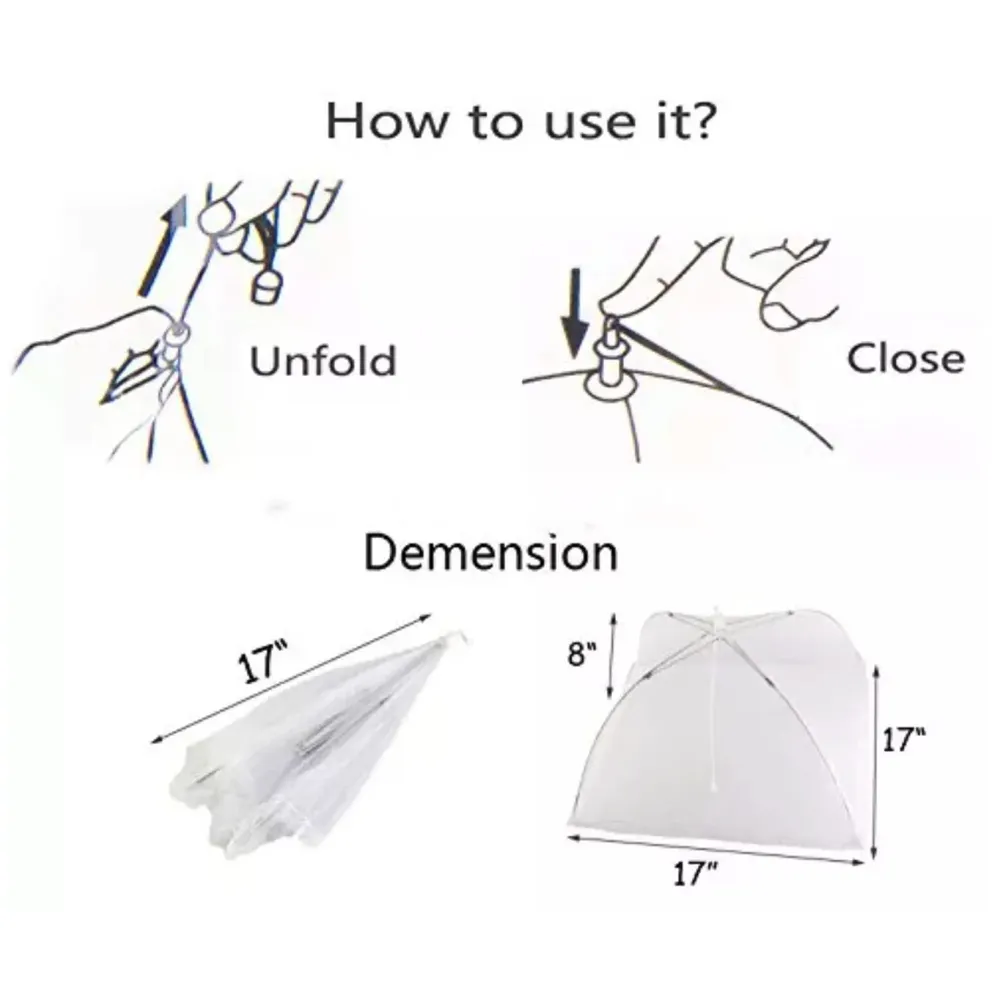 Pop-Up Mesh Food Covers 6 Pcs Tent Umbrella 17 inch Reusable and Collapsible Screen Net Protectors for Outdoors Parties Picnics -White (6)