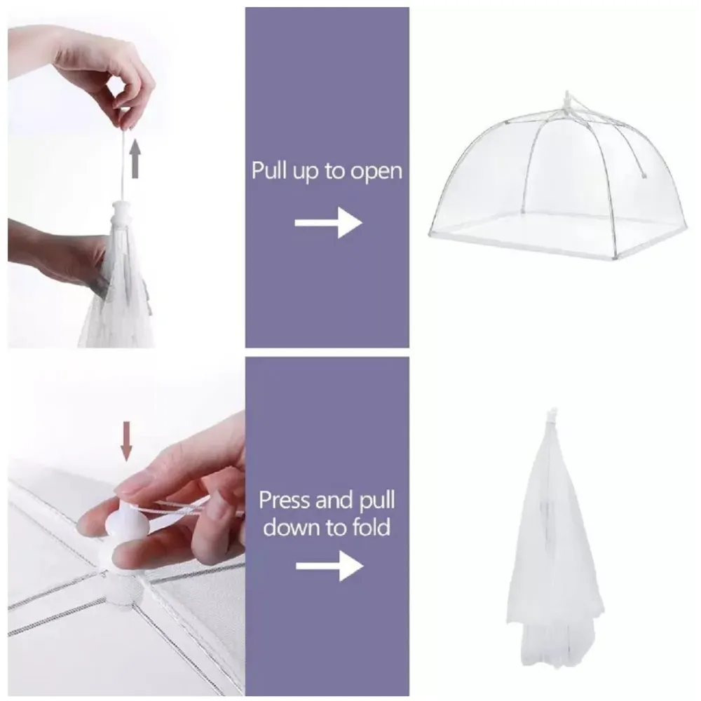 Pop-Up Mesh Food Covers 6 Pcs Tent Umbrella 17 inch Reusable and Collapsible Screen Net Protectors for Outdoors Parties Picnics -White (6)