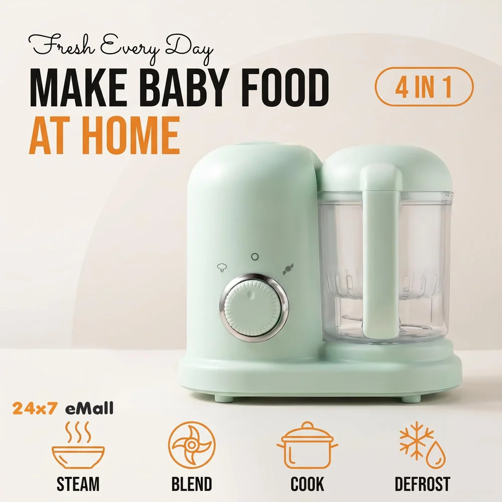 4-in-1 Baby Food Maker Baby Food Processor Food Cooker, Blender, Steamer and Defroster Baby Meal Essentials Make Healthy Fresh Baby Food at Home.