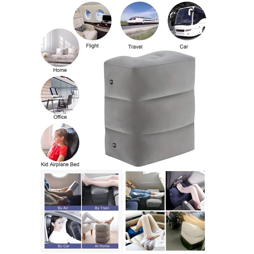 Travel Foot Rest Pillow, Adjustable Height, 46 x 43 x 30 cm, Inflatable Leg Rest with Carry Bag and Pump for Flight, Car