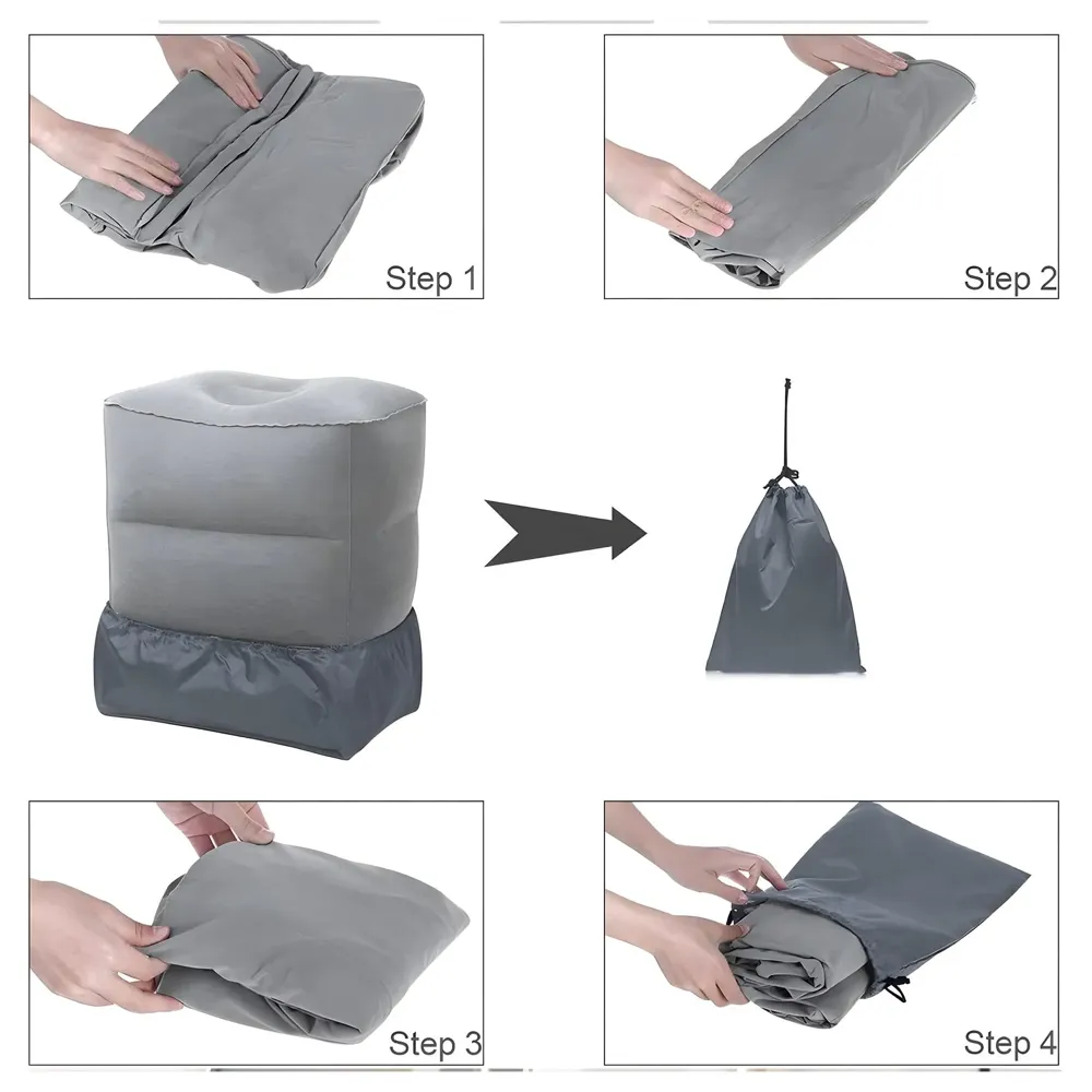 Travel Foot Rest Pillow, Adjustable Height, 46 x 43 x 30 cm, Inflatable Leg Rest with Carry Bag and Pump for Flight, Car