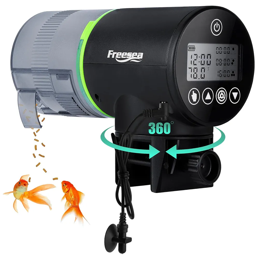 FREESEA Aquarium Automatic Fish Feeder: Programmable Auto Food Dispenser - Smart Fish Tank Vacation Timer Feeder (Battery Operated)