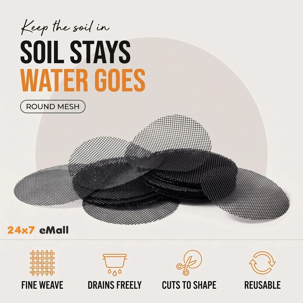 50 pcs Flower Pot Hole Mesh Jali 10 Cm x 10 Cm to Prevent Soil Loss for All Types of Pot Plants Home Garden Soil Erosion Prevention.