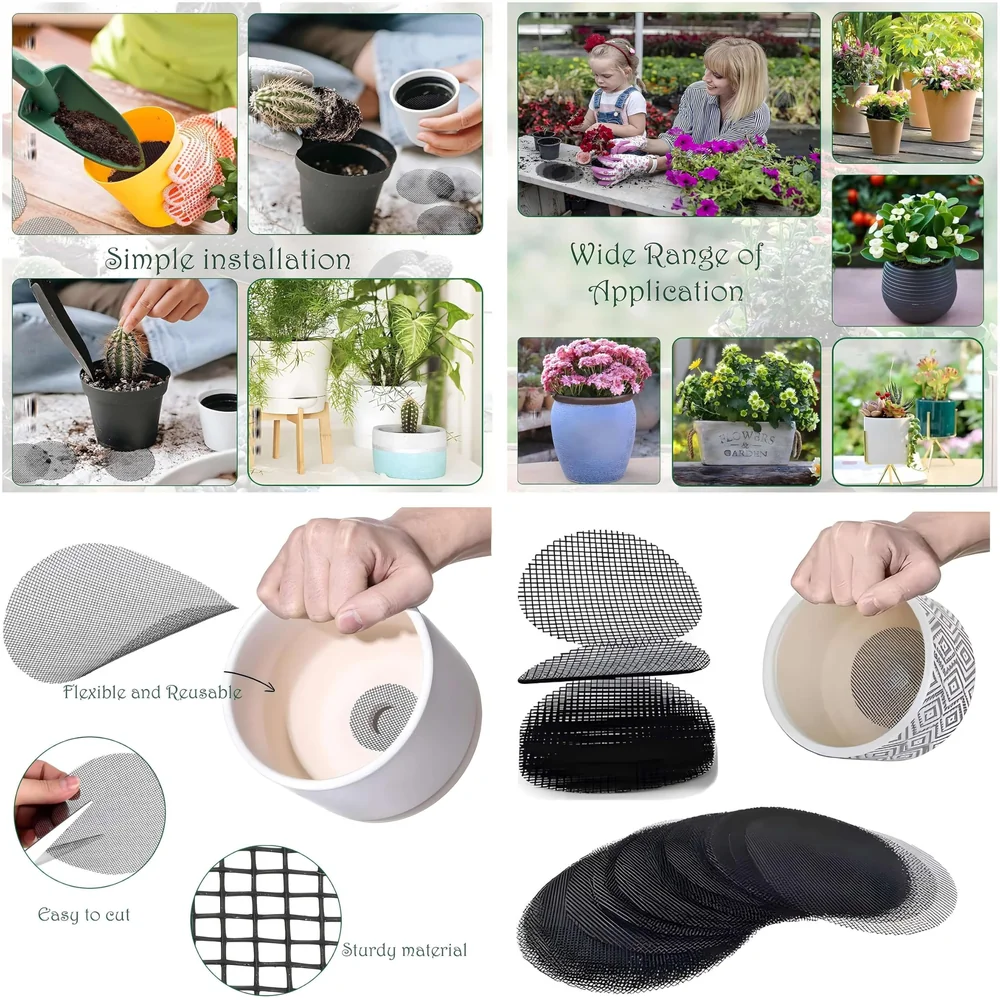 50 pcs Flower Pot Hole Mesh Jali 10 Cm x 10 Cm to Prevent Soil Loss for All Types of Pot Plants Home Garden Soil Erosion Prevention.