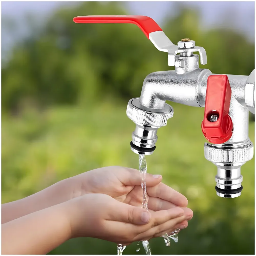 1/2 Inch Garden Tap 2 in 1 Splitter for Pipes Dual Double Tap Faucet for Gardens, Washing Machines,10.5 Inch Bibcock