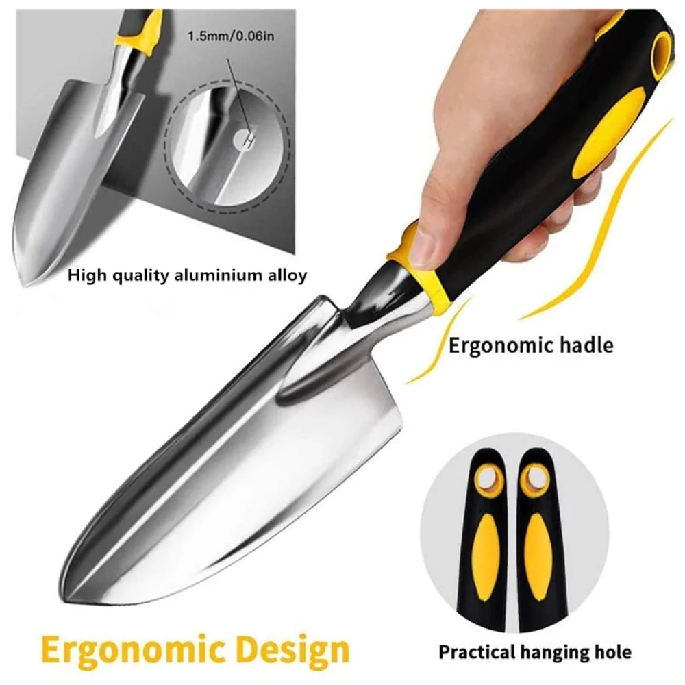 5 Pcs Gardening Tools for Garden Home Patio, Heavy Duty Aluminium Tools Set with Gardening Transplanting Spade, Cultivator, Weeder, Trowel and Weeding Fork, Durable Gardening Accessories