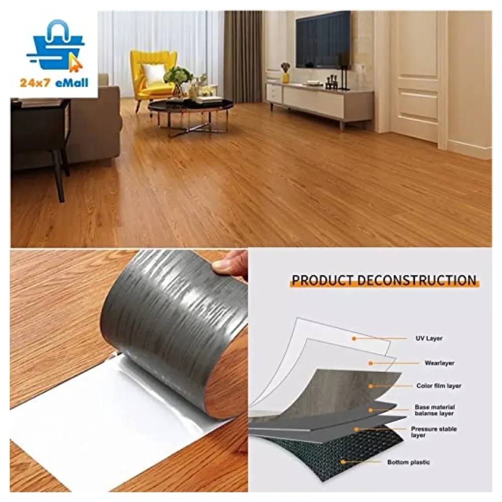 ChestNut PVC Wood Flooring Planks Tiles Self Adhesive Peel & Stick Wooden Design 18 Planks 27 Square feet Wooden ChestNut Colour