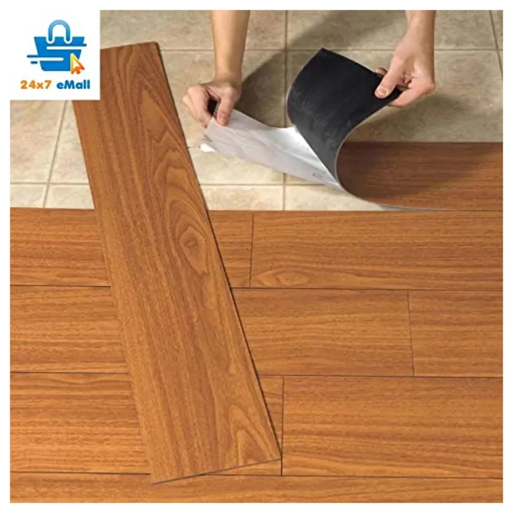 ChestNut PVC Wood Flooring Planks Tiles Self Adhesive Peel & Stick Wooden Design 18 Planks 27 Square feet Wooden ChestNut Colour