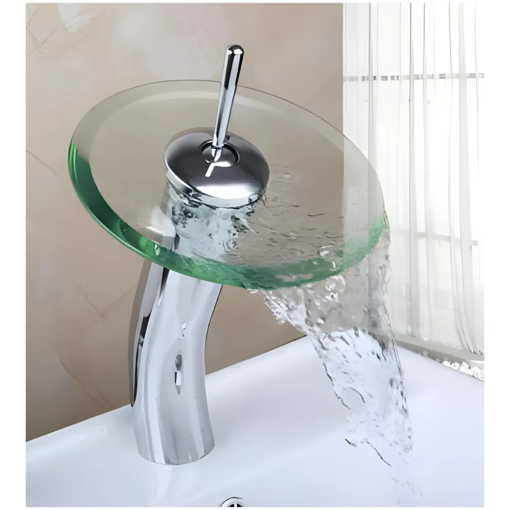 Tall Glass Waterfall Basin Mixer, Basin Tap, Bathroom Faucet, Brass, Single Lever, Basin, Vanity, Lavatory, Vessel, Sink Faucet, Height 11 Inches