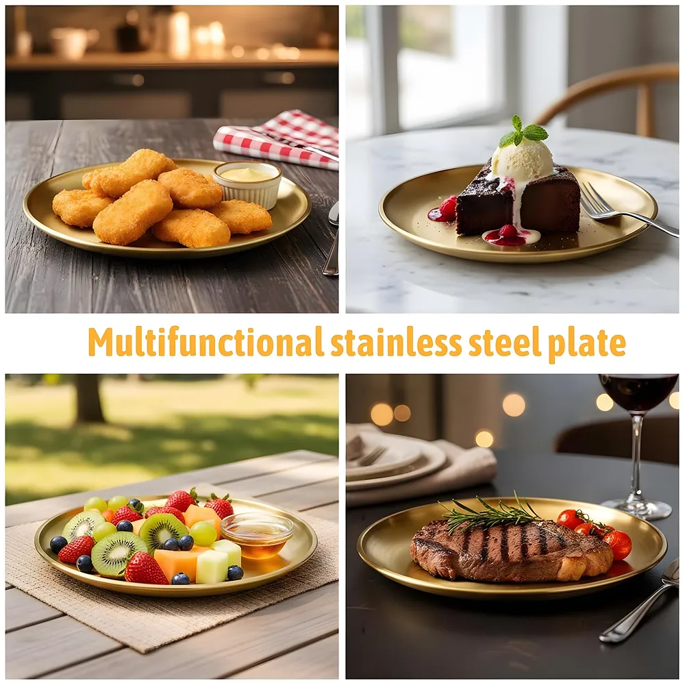Gold Plate 12 Inch 30 cm Stainless Steel 1 Pc for Dinner Puja