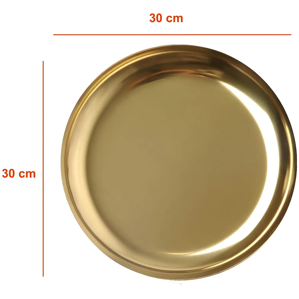 Gold Plate 12 Inch 30 cm Stainless Steel 1 Pc for Dinner Puja