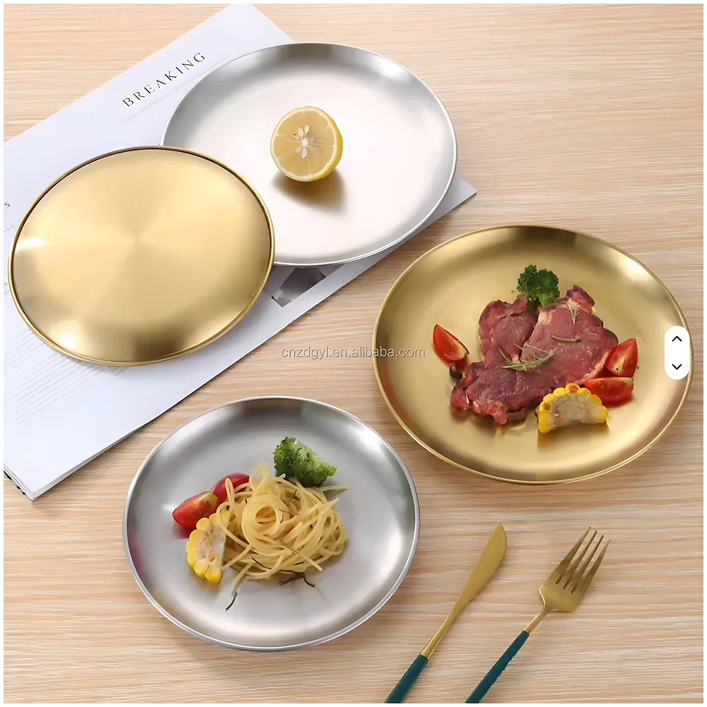 Gold Plate 12 Inch 30 cm Stainless Steel 1 Pc for Dinner Puja