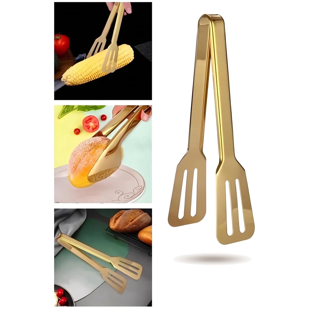Gold Stainless Steel Tong (Chimta) for Rotis Buffet Desserts Salads Buffet Utensils Cutlery Non-Stick Golden