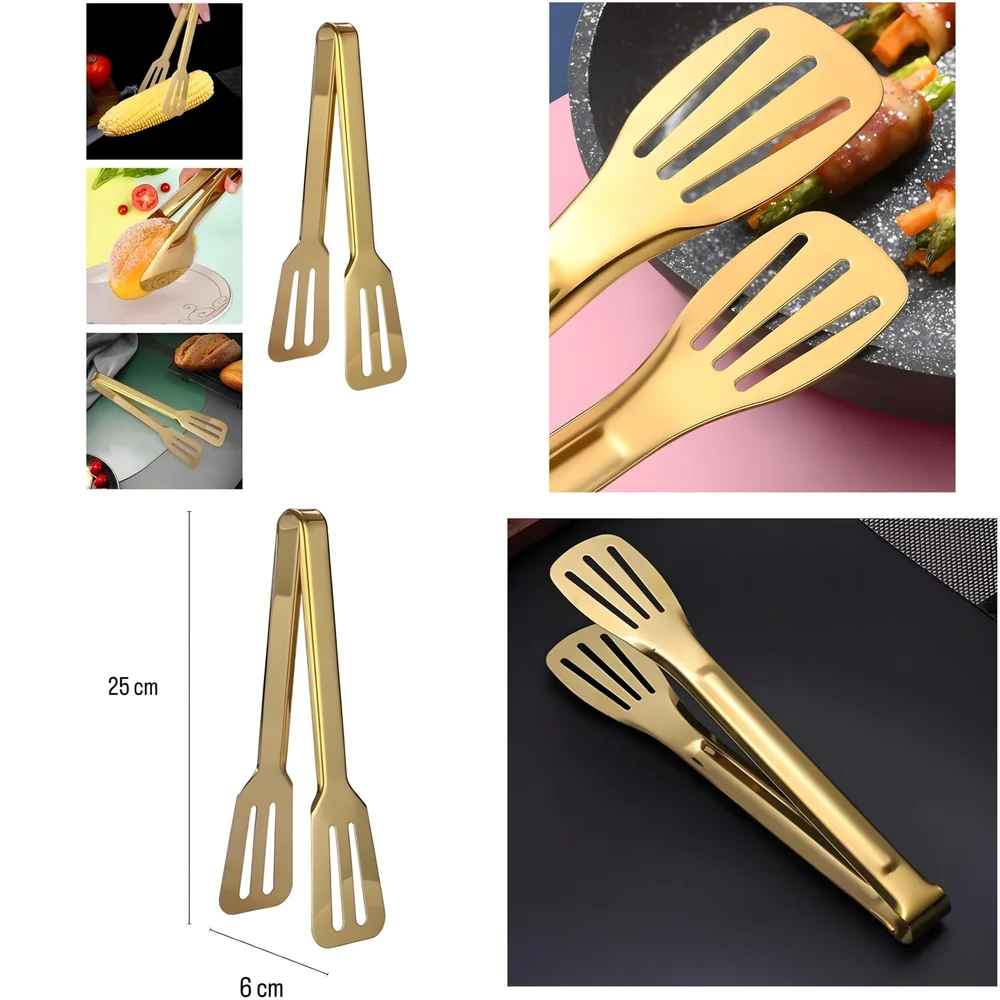 Gold Stainless Steel Tong (Chimta) for Rotis Buffet Desserts Salads Buffet Utensils Cutlery Non-Stick Golden