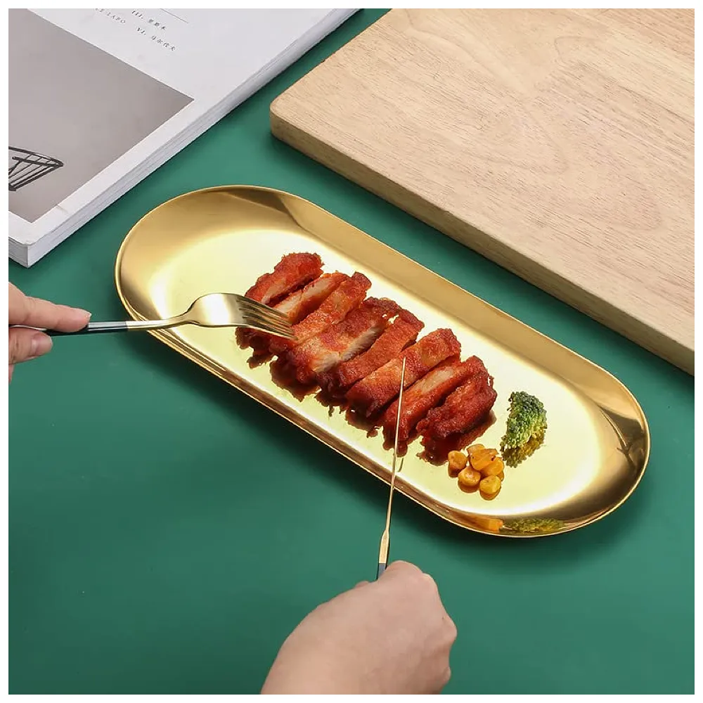 Gold Serving Tray Stainless Steel 18 x 9 cm for Food, Jewellery