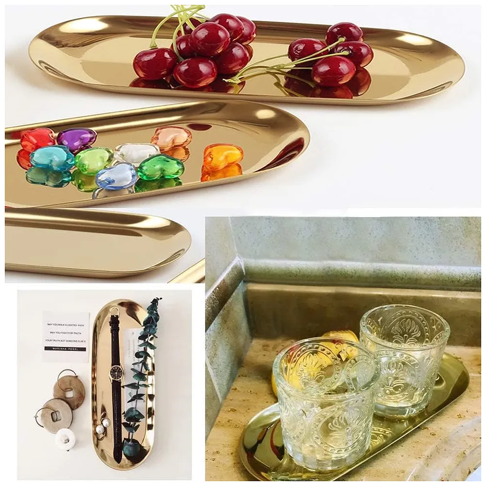 Gold Serving Tray Stainless Steel 18 x 9 cm for Food, Jewellery