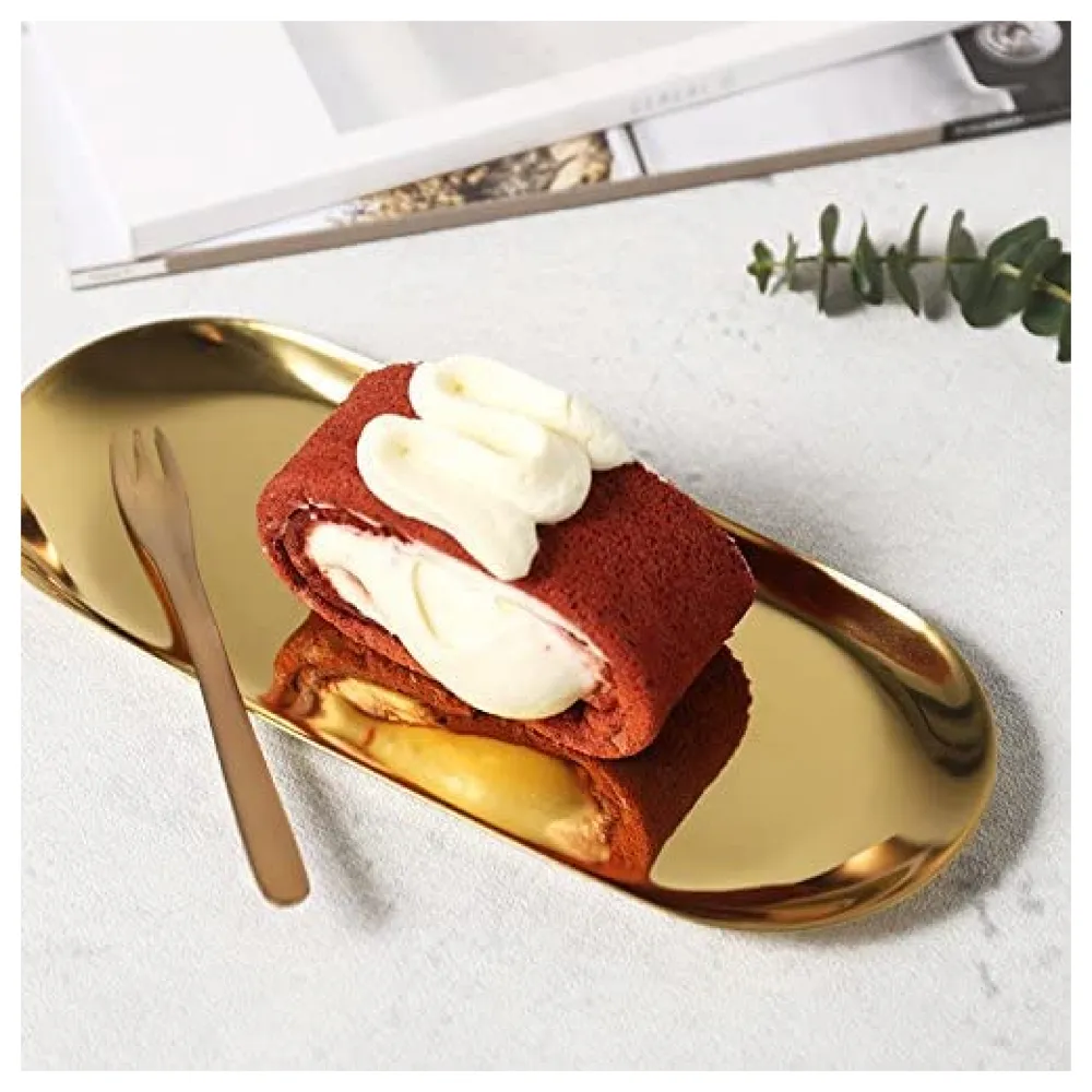 Gold Serving Tray Stainless Steel 18 x 9 cm for Food, Jewellery