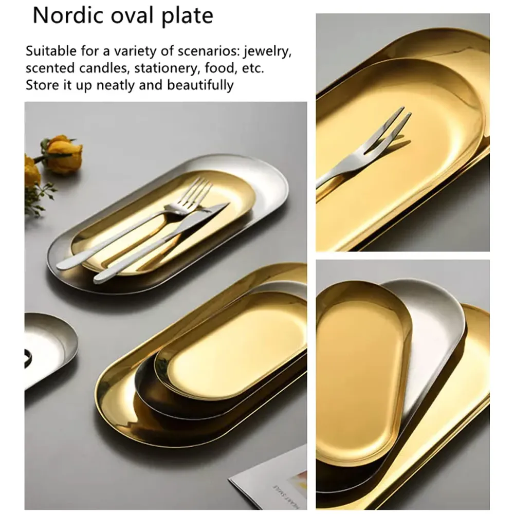 Gold Serving Tray Stainless Steel 18 x 9 cm for Food, Jewellery
