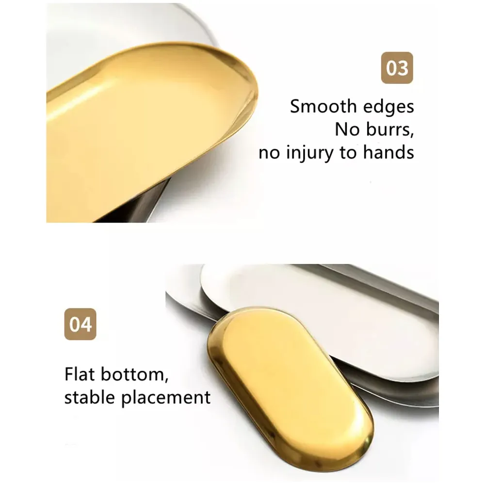 Gold Serving Tray Stainless Steel 18 x 9 cm for Food, Jewellery