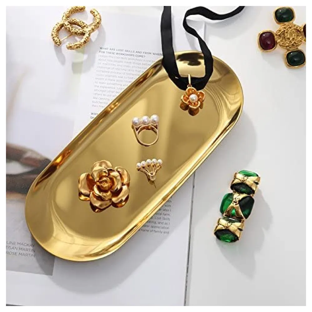 Gold Serving Tray Stainless Steel 18 x 9 cm for Food, Jewellery