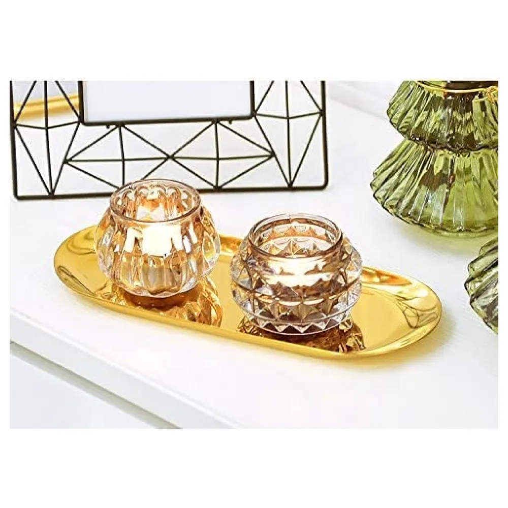 Gold Serving Tray Stainless Steel 18 x 9 cm for Food, Jewellery